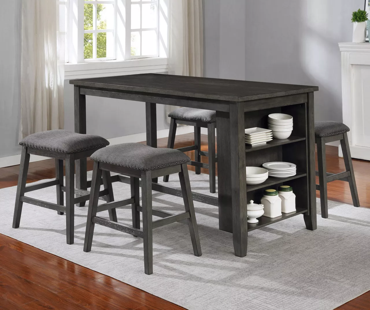 Raleigh Gray Storage Pub Dining Table - Image 4