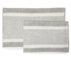 Light Gray & White Stripe Chenille 2-Piece Bath Rug Set