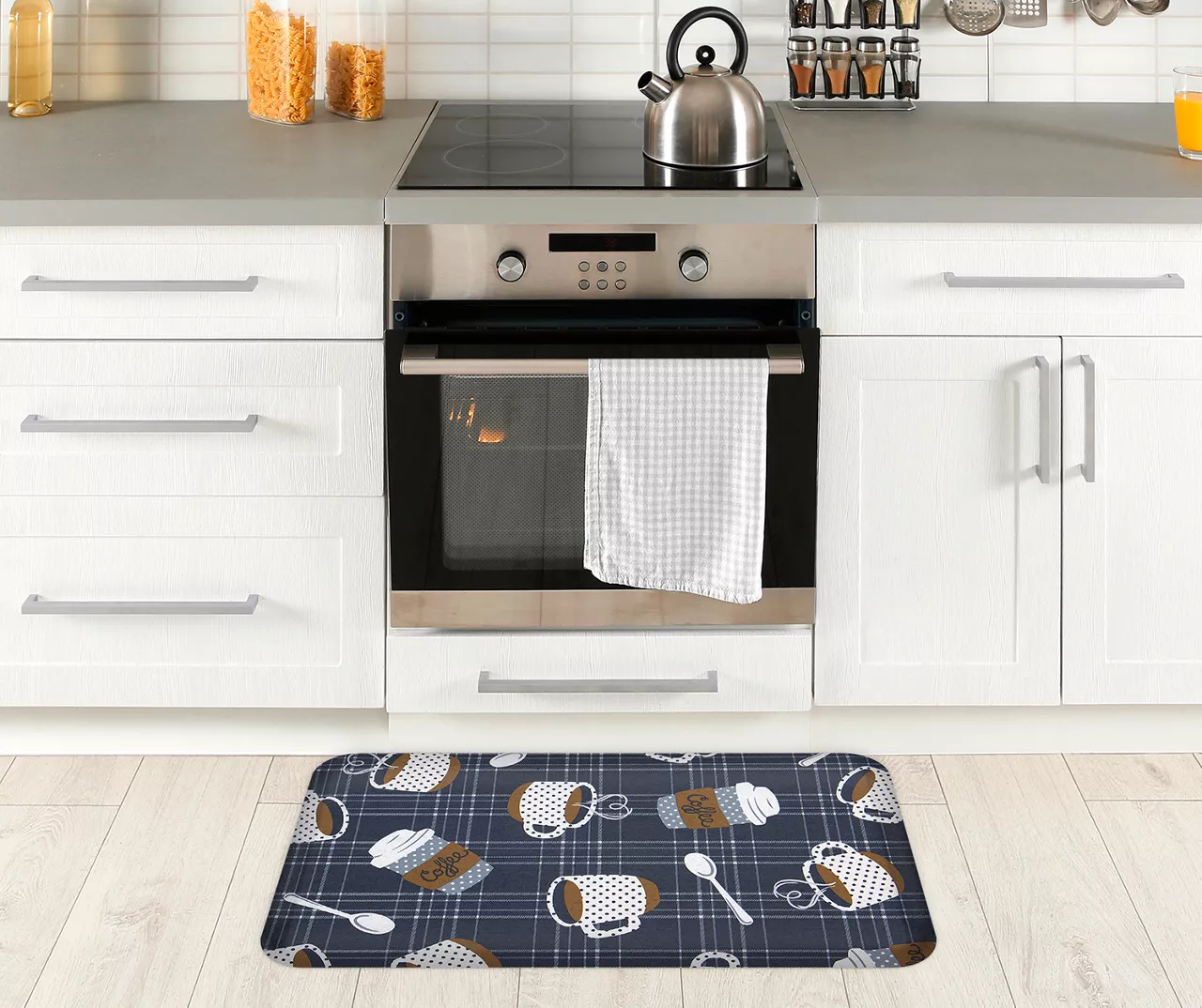 Real Living Charcoal & White Coffee Cups & Mugs Soft Step Kitchen Mat - Image 3