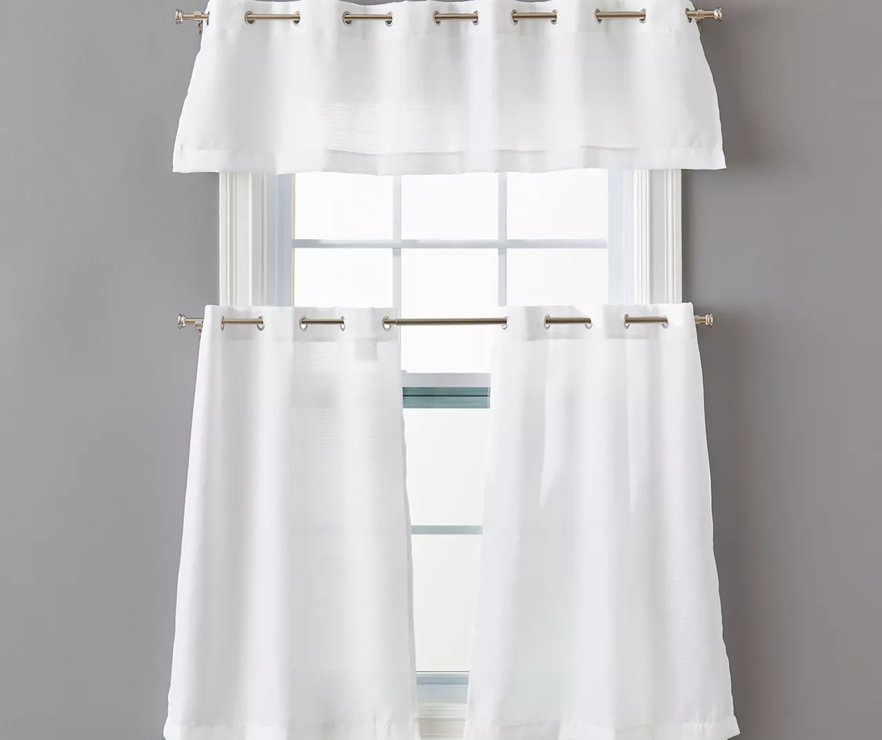 White Tucker Valance & Tier 3-Piece Curtain Set