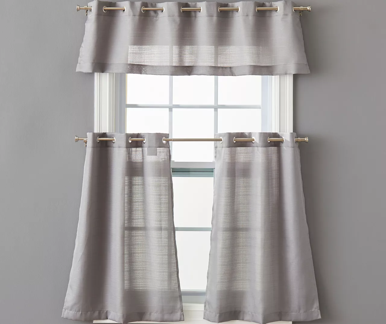 Gray Tucker Valance & Tier 3-Piece Curtain Set