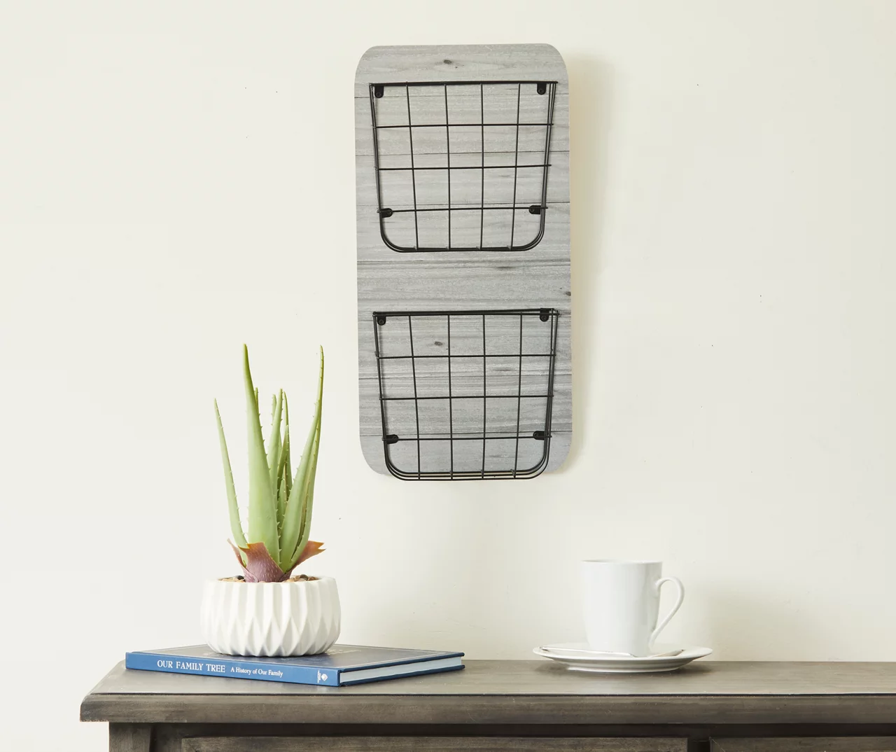 Gray Wire Double-Bin Mail Wall Organizer - Image 3