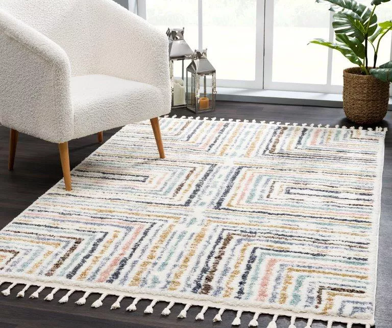 Real Living Geneva White & Multicolor Stripe Rectangle Shag Area Rug - Image 6