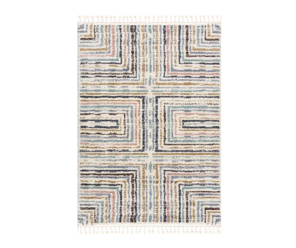 Real Living Geneva White & Multicolor Stripe Rectangle Shag Area Rug - Image 3