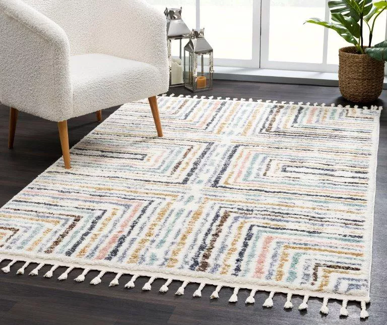 Real Living Geneva White & Multicolor Stripe Rectangle Shag Area Rug - Image 4