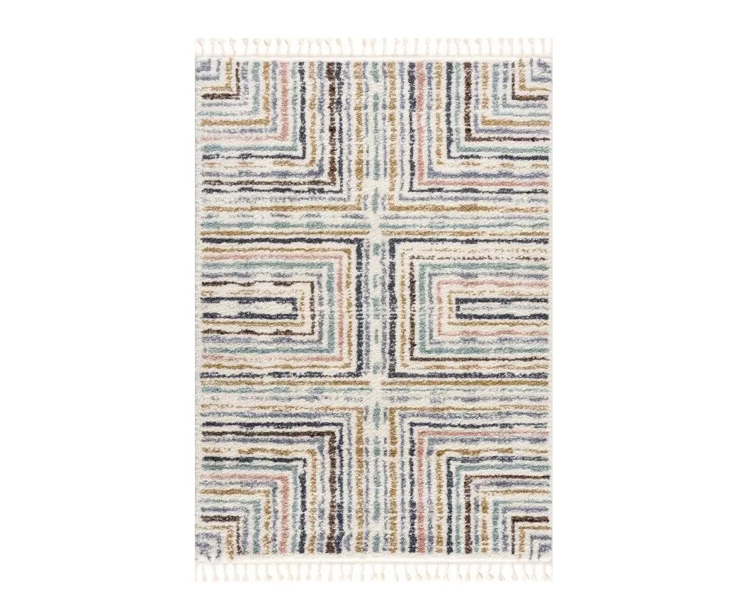 Real Living Geneva White & Multicolor Stripe Rectangle Shag Area Rug