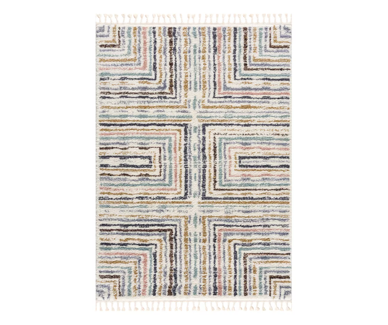 Real Living Geneva White & Multicolor Stripe Rectangle Shag Area Rug - Image 2