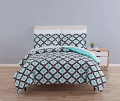 Blue & Black Arabesque Microfiber Full 9-Piece Bed-in-a-Bag Set