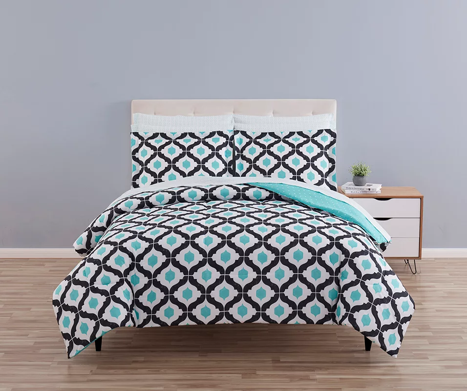 Blue & Black Arabesque Microfiber Full 9-Piece Bed-in-a-Bag Set