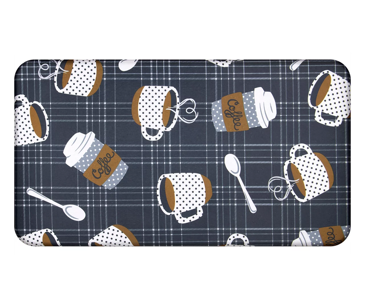 Real Living Charcoal & White Coffee Cups & Mugs Soft Step Kitchen Mat - Image 2