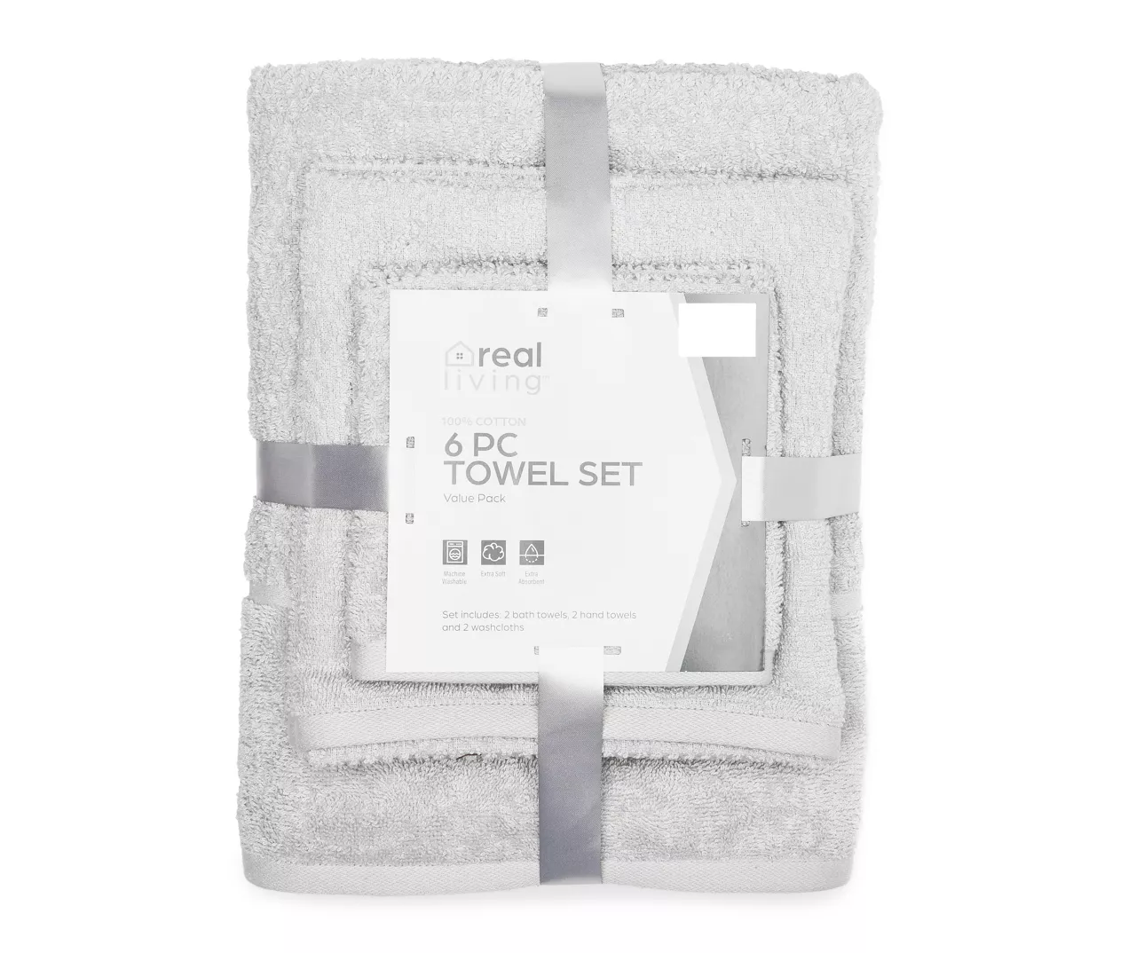 Real Living Checkerboard Texture 6-Piece Towel Set - Image 2