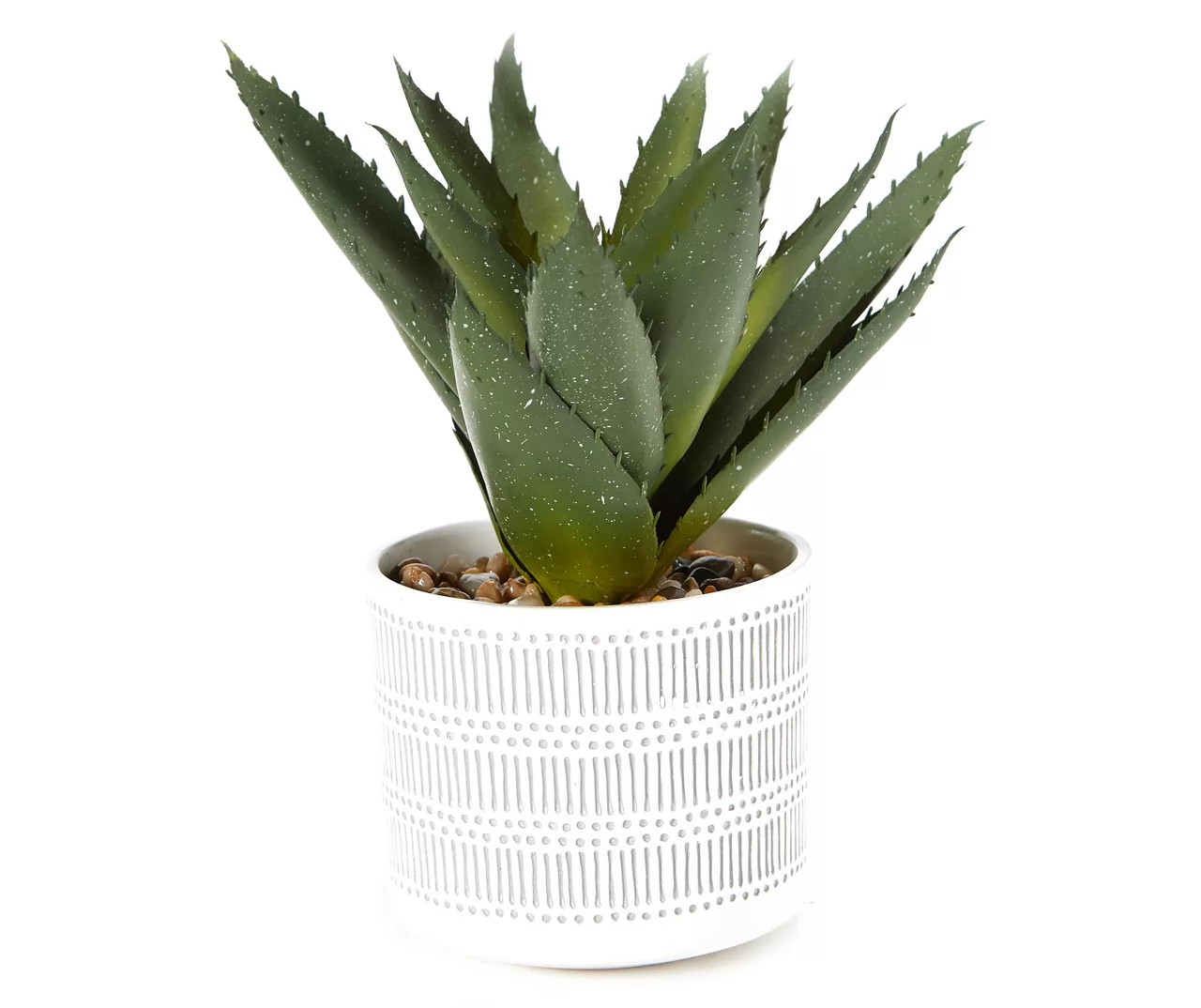 Artificial Aloe In Line & Dot Ceramic Pot