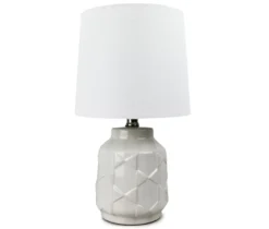 Ivory Geometric Embossed Ceramic Table Lamp With Bulb