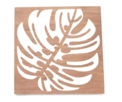 Brown & White Carved Monstera Leaf Wall Plaque