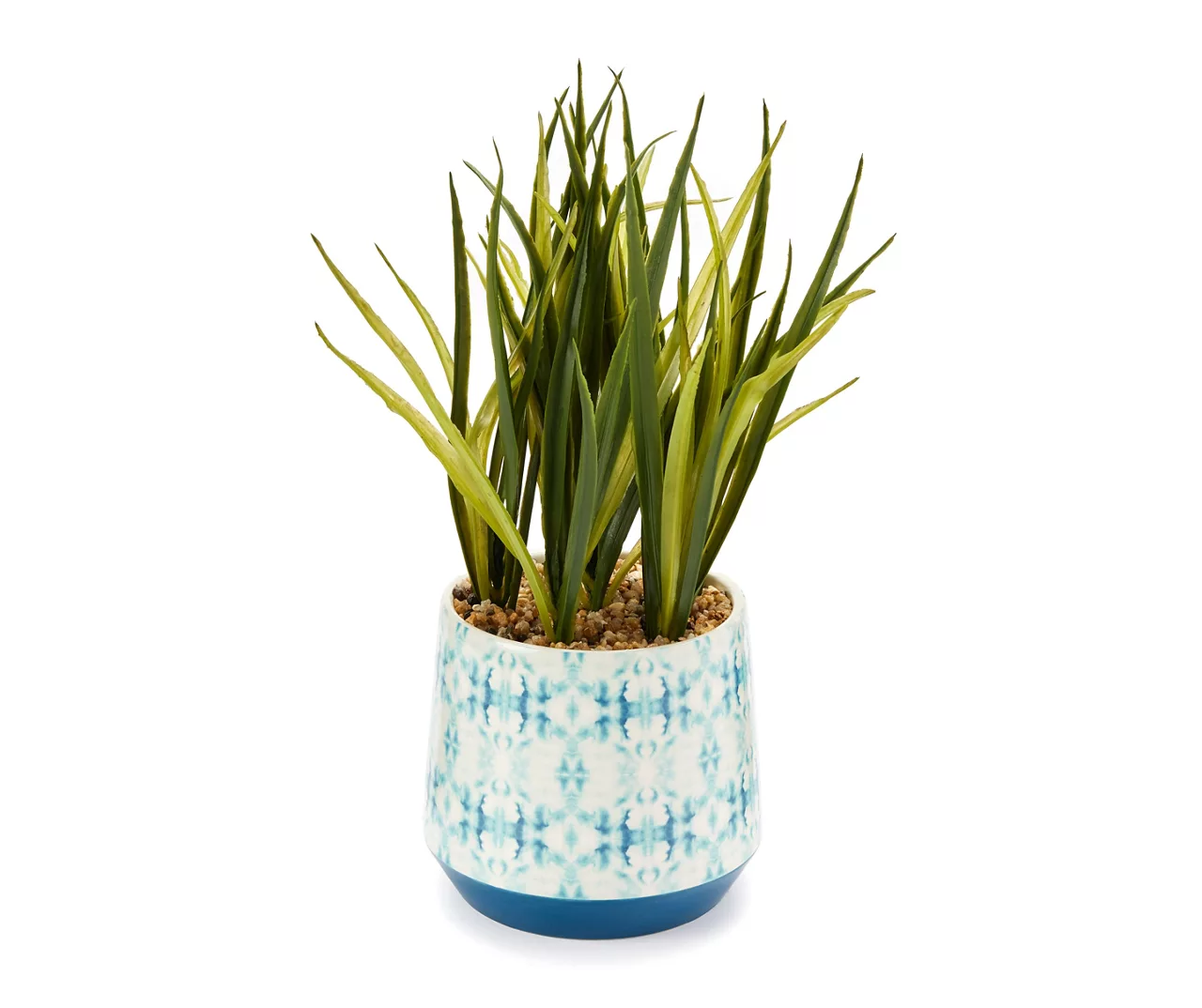 Grecian Getaway Green Artificial Greenery With White & Blue Ceramic Pot