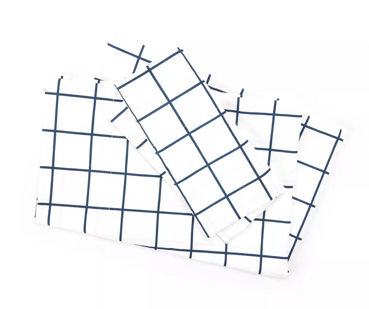 Real Living White & Navy Windowpane Microfiber Sheet Set - Image 2