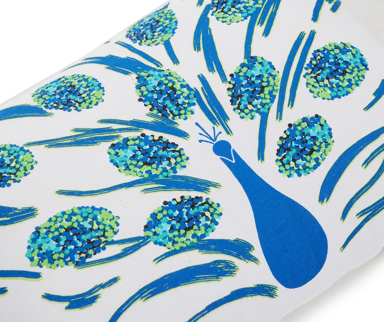 Blossom White & Blue Peacock Rectangle Throw Pillow - Image 3