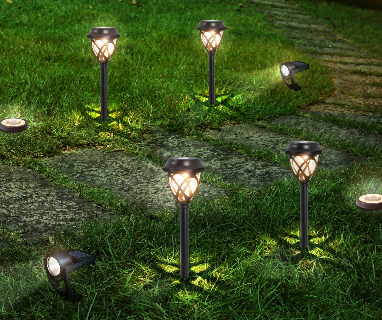 Yard Stake, Spotlight & Disc Light 8-Piece LED Solar Pathway Marker Set - Image 2