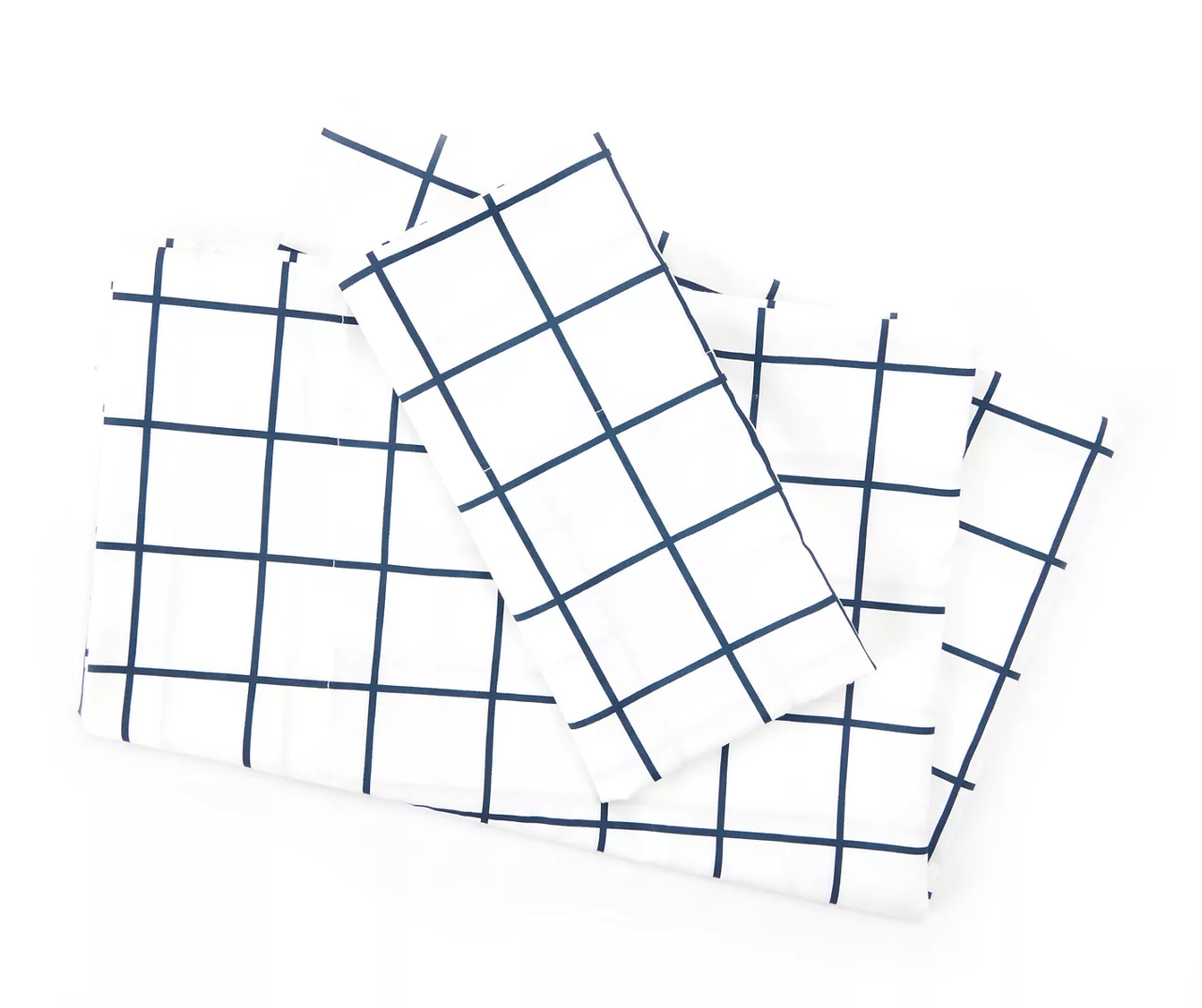 Real Living White & Navy Windowpane Microfiber Sheet Set