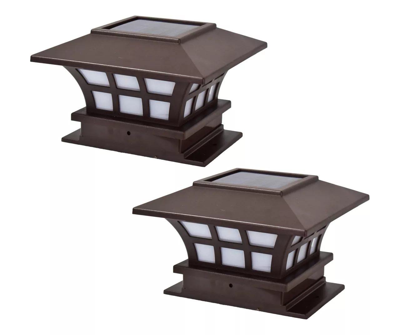 Brown Finish LED Solar Post Cap Light Set, 2-Pack