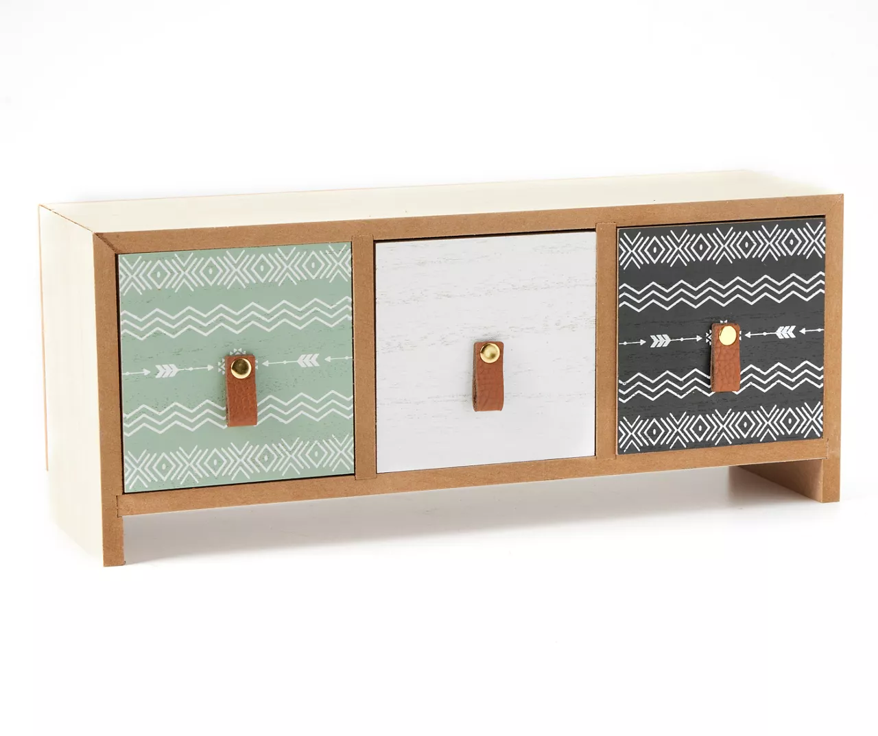 Bohemian Farmhouse Tri-Color Geometric 3-Drawer Tabletop Cabinet - Image 2