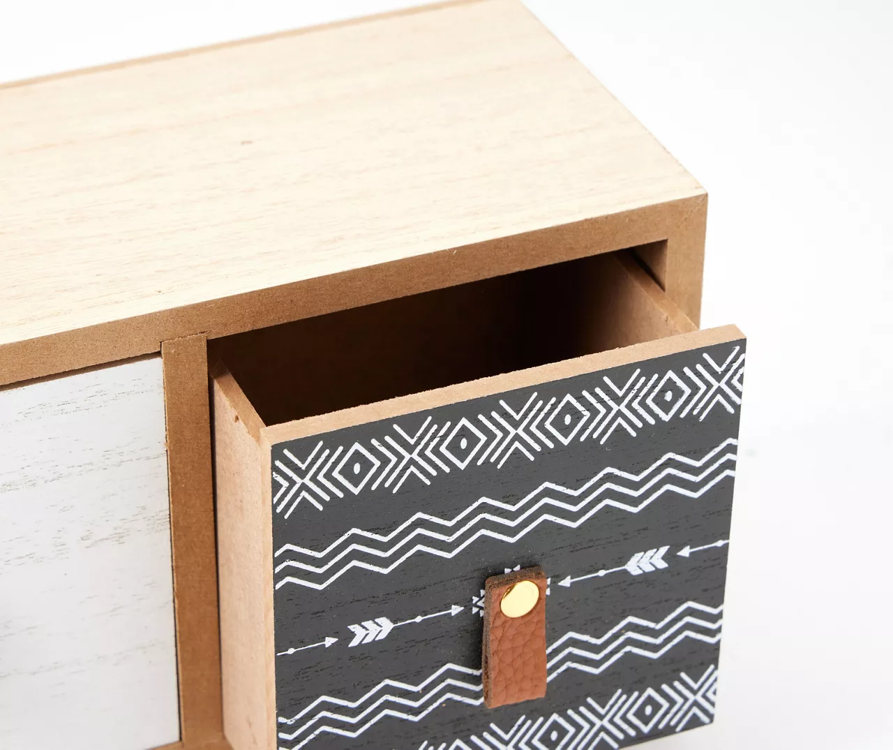 Bohemian Farmhouse Tri-Color Geometric 3-Drawer Tabletop Cabinet - Image 3