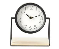 Bohemian Farmhouse Black Metal Clock With Wood Base