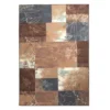 Navy & Brown Illustrated Floral Color Block Area Rug, (5' X 7')