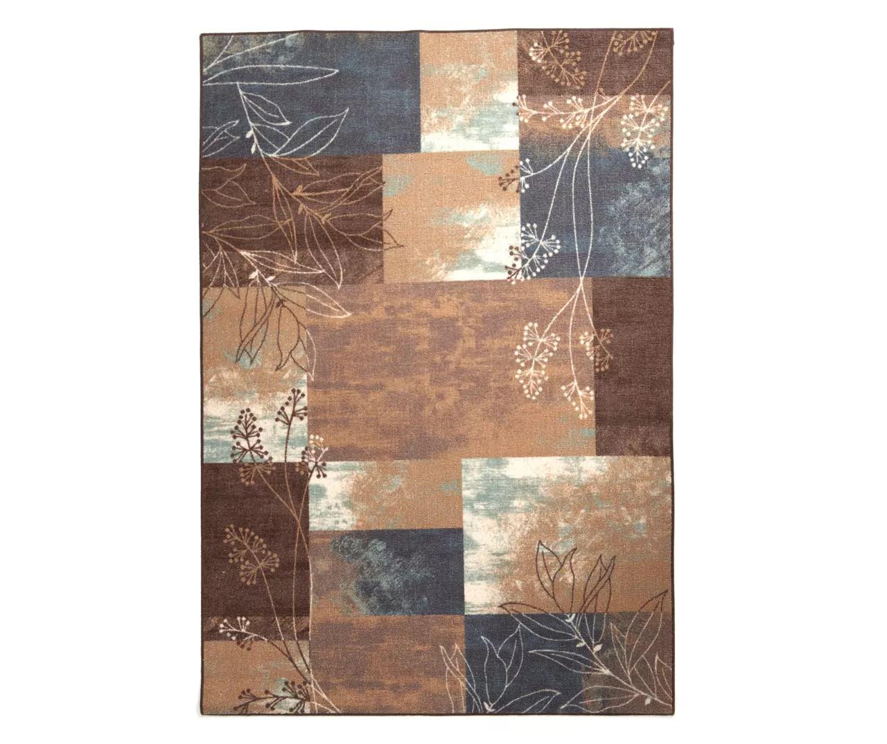 Real Living Navy & Brown Illustrated Floral Color Block Area Rug