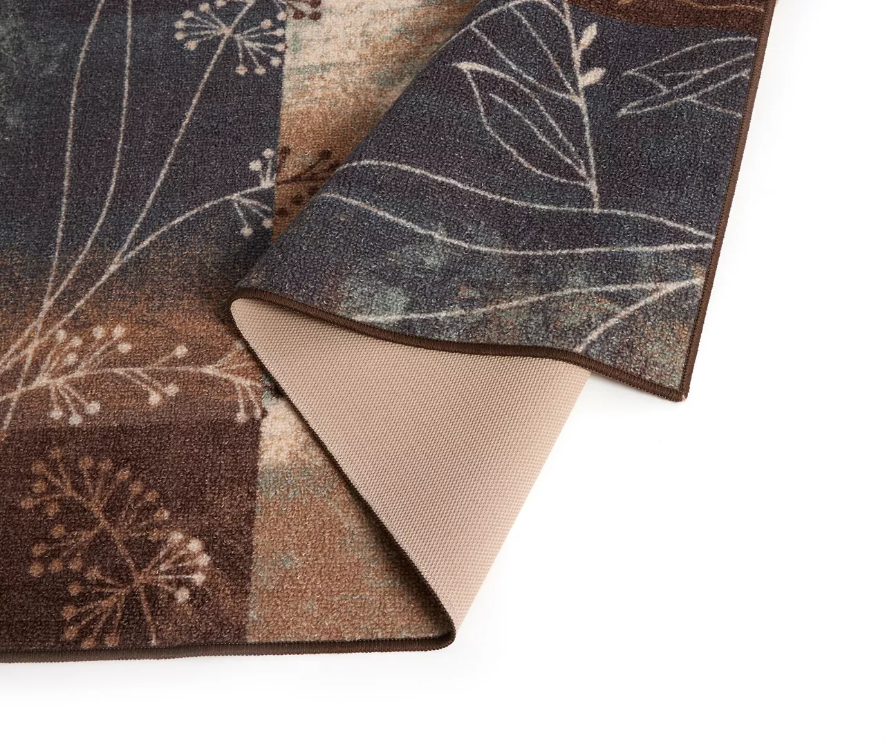 Real Living Navy & Brown Illustrated Floral Color Block Area Rug - Image 3