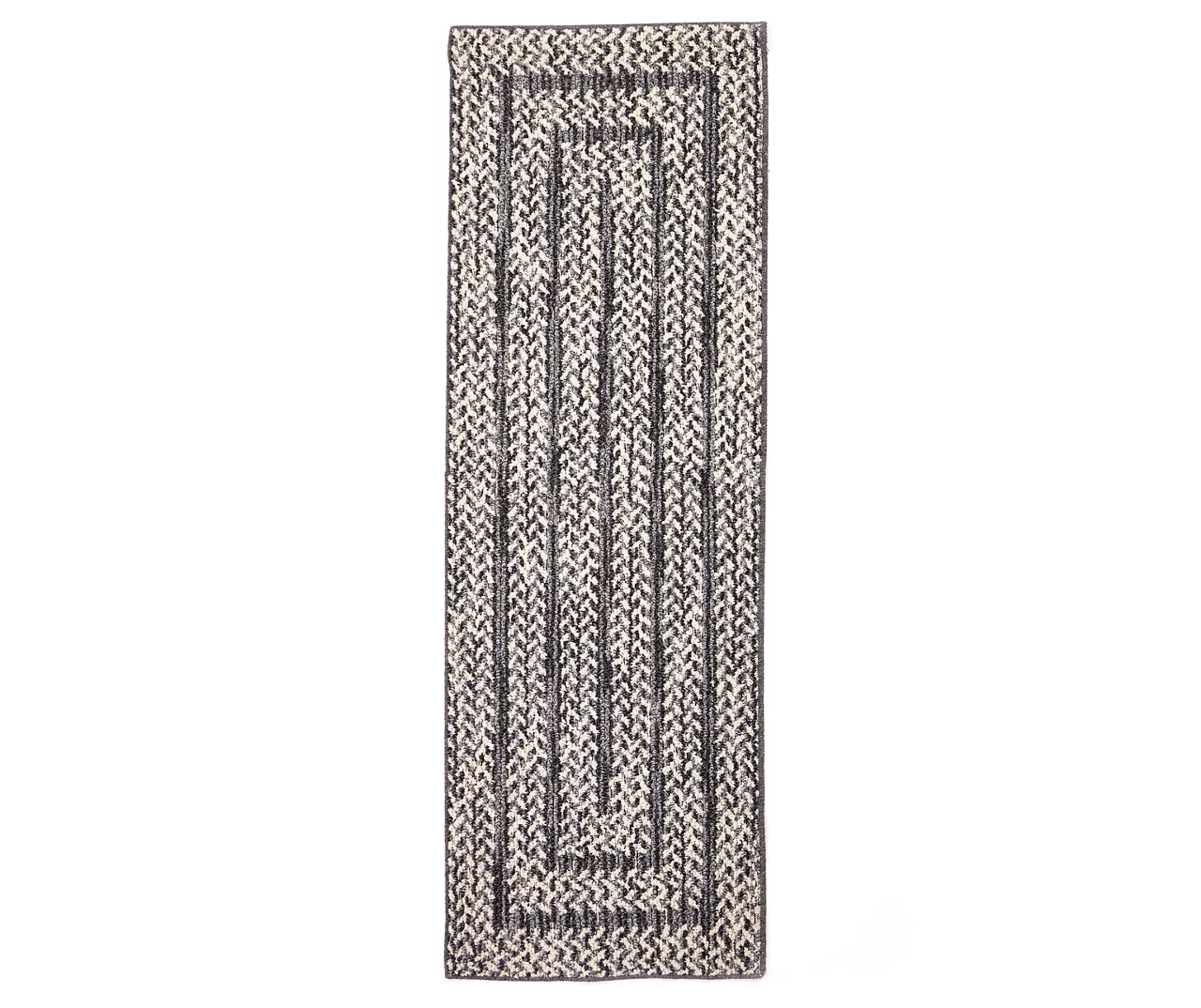 Black & White Braid-Look Border Runner Rug, (2' X 6')