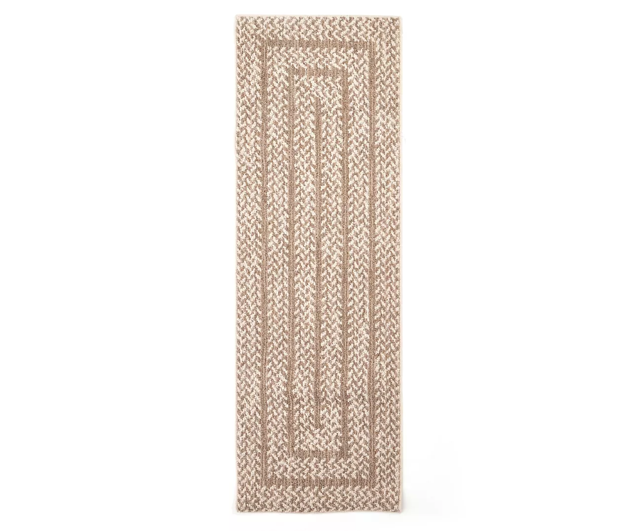 Tan & Beige Braid-Look Border Runner Rug, (2' X 6')