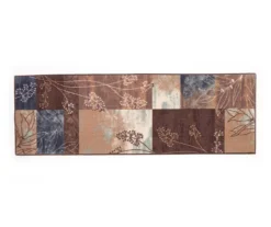 Brown & Blue Illustrated Floral Color Block Runner Rug, (2' X 6')