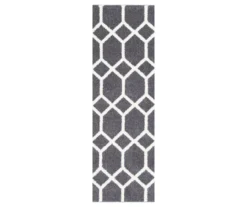 Zion Blue & White Lattice Runner Rug, (2' X 6')