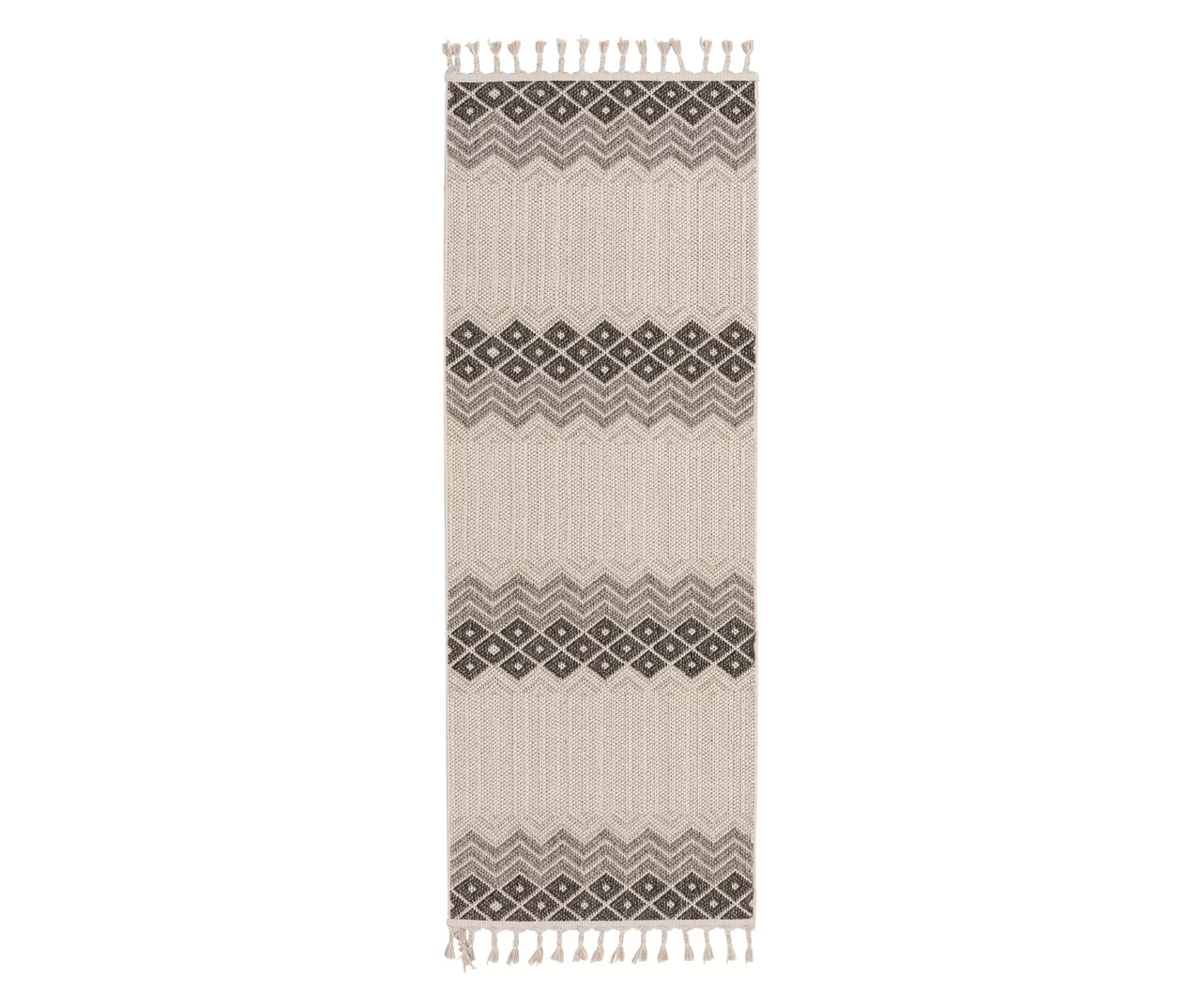 Malden Beige & White Geometric Runner Rug, (2' X 6')