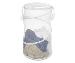 White Pop-Up Round Laundry Hamper