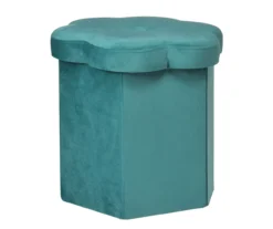 Parasailing Green Petal Velvet Storage Ottoman