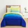 Euphoric Expression Blue & Green Ombre Reversible Queen 9-Piece Bed-in-a-Bag Set