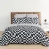 Euphoric Expression Black Wavy Checkerboard Reversible Queen 9-Piece Bed-in-a-Bag Set